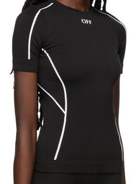 Off-White Black Bike Shorts with White Contrast Seams